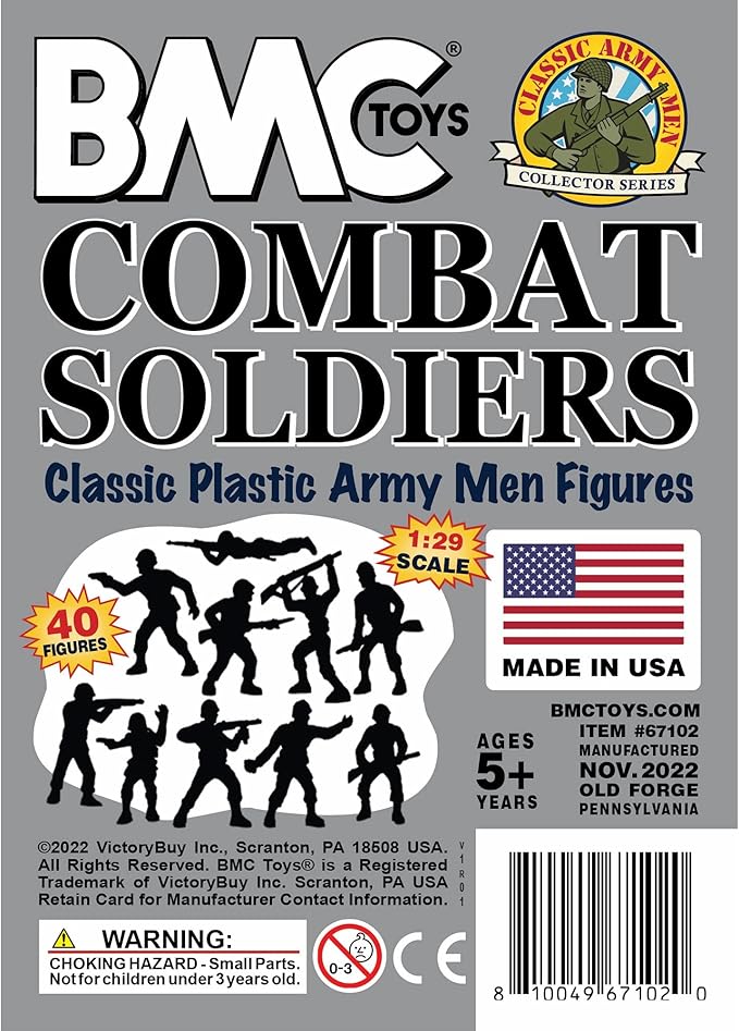 BMC Classic Gray Plastic Army Men - 40pc WW2 Soldier Figures - Made in USA