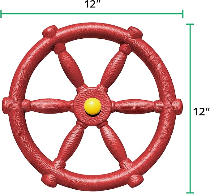 Jungle Gym Kingdom Swing Set Accessories - Pirate Ship Steering Wheel for Kids Outdoor Playhouse, Treehouse & Backyard Playset - Playground Equipment (Red)