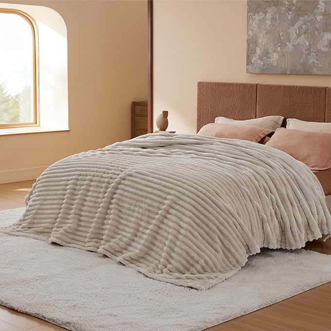 Bedsure GentleSoft King Size Blanket for Bed - Cozy Soft Blankets for Women, Cute Large Fleece Throws for Girls, Beige, 108x90 Inches
