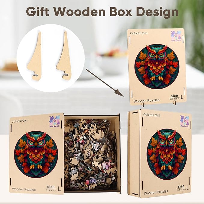 Mocfesk Wooden Puzzles for Adults, Colorful Owl Puzzles 500 Pieces, Unique Shaped Jigsaw Puzzles for Adults and Kids, Birthday Gifts Fun Challenge Family Game 16.5'' x 16.5''