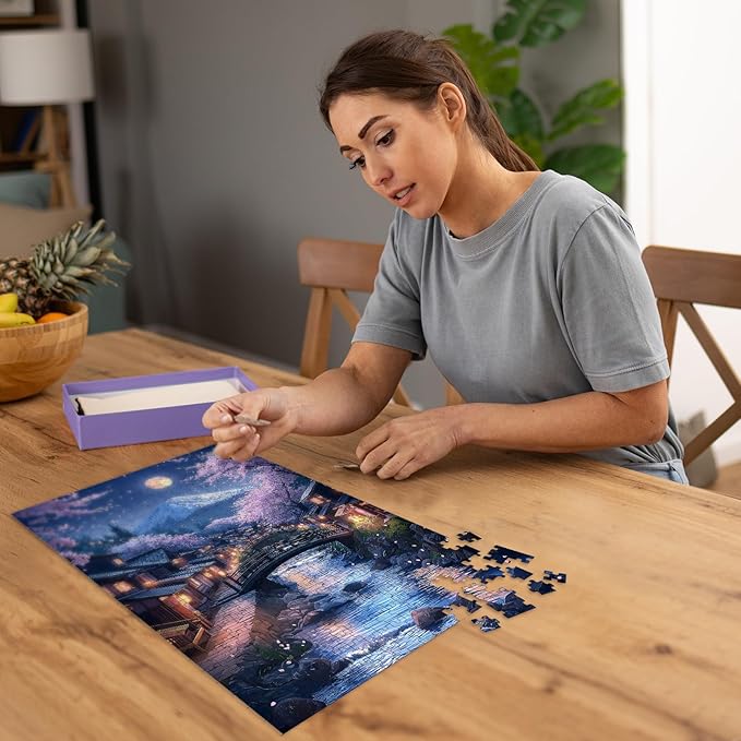 Puzzles for Adults 500 Pieces, Cherry Blossom Jigsaw Puzzles - Cherry Blossom Village, Impossible Unique Puzzle for Seniors Family, 20.47 x 14.96 inches, 1:1 Poster, Letter on The Back