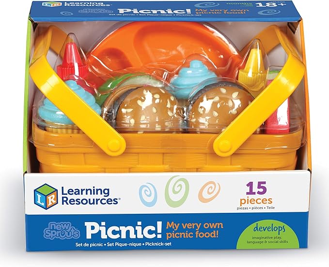 Learning Resources New Sprouts Picnic Set - 15 Pieces, Ages 18+ months Pretend Play Food for Toddlers, Preschool Learning Toys, Kitchen Play Toys for Kids