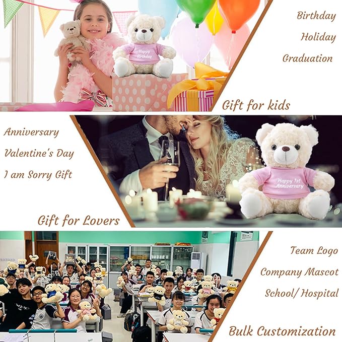 Teddy Bear Customized Gifts for Women/Men with Custom Text, Personalized Teddy Bear Stuffed with T-Shirt as Personalized Gifts for Christmas Valentines Day Birthday (10 inch-Text+Photo)
