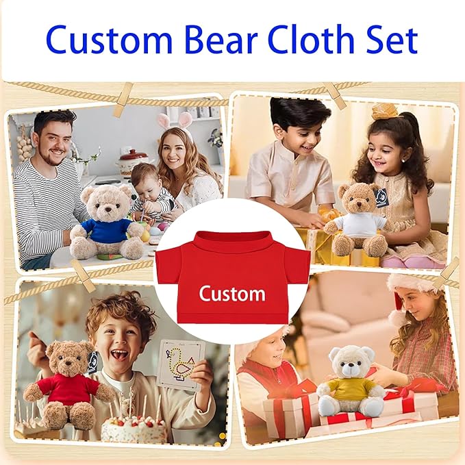12 Pcs Custom Teddy Bear Clothes with Name Photo, Personalized Stuffed Animal Clothes for Teddy Bears Fit 8-16inch Stuffed Bear Clothing, Custom Doll Outfit Make Your Own Plush Doll Shirt
