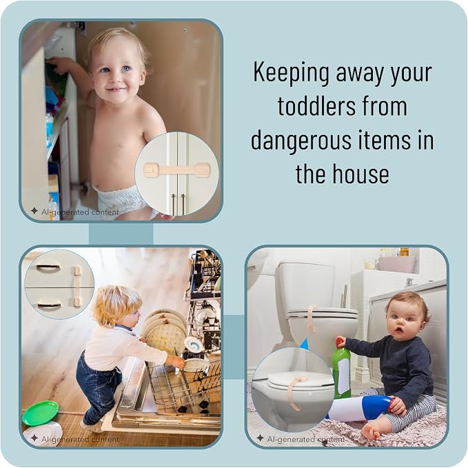 Bate- Child Safety Strap Locks, 8 Pack, Baby Locks for Cabinets, Drawers, Kitchen, Toilet, Furniture, Fridge, Multi-Purpose, Easy Install with Quick 3M Adhesive for Childproofing