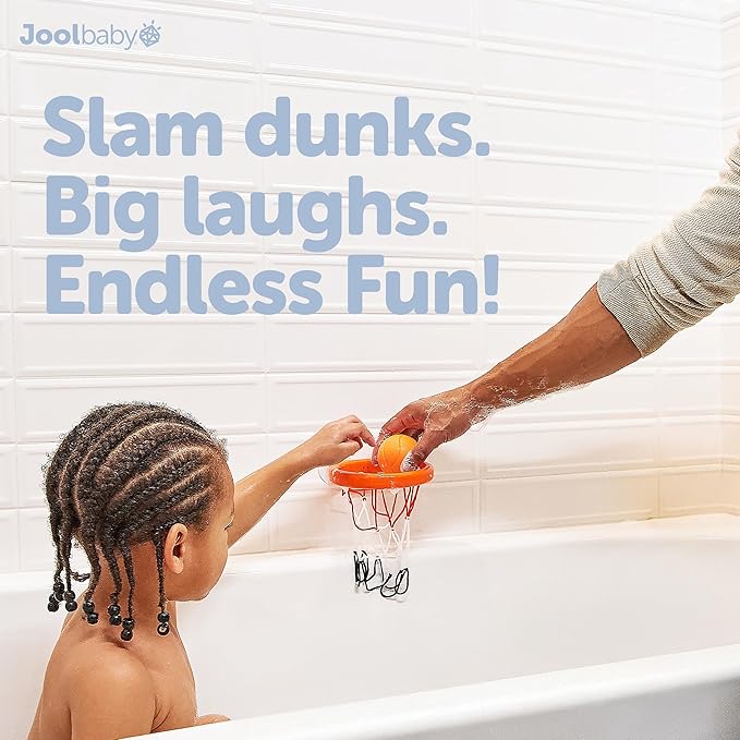 Jool Baby Bath Basketball Hoop for Toddlers, Kids Bathtub Toy – Includes Basketball Net w/ Suction Cups, 2 Basketballs