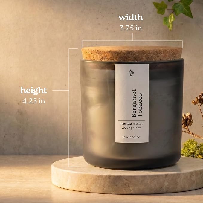 Aspen & Oak Luxury Beeswax Candle, 16oz | Long Burning Pure Beeswax Candles, Non Toxic, Natural, Clean, Essential Oil Scented Organic Candles, Home Decor & Gifts (Bergamot Tobacco)