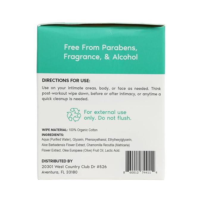 Her Fantasy Box | Everywhere Wipes – 100% Organic Cotton, Gentle & Refreshing, pH-Balanced, Fragrance-Free, Plant-Powered for Body, Face & Intimate Areas, Ideal for Sensitive Skin - 4 Pack, 60 Wipes