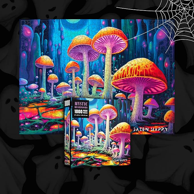 Challenging Jigsaw Puzzle for Adults and Families - 1000 Pieces - Mystic Mushrooms - Jazen Happy - 27x20 inch - Poster Included Puzzle