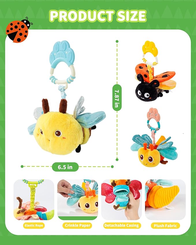 Jollybaby Musical Flying Bee Toy - Car Seat, Stroller, Crib & Play Gym Hanging Toys for Baby 0-6-12-24 Months, Tummy Time Sensory Toy for Infant Boys and Girls Easter Gifts