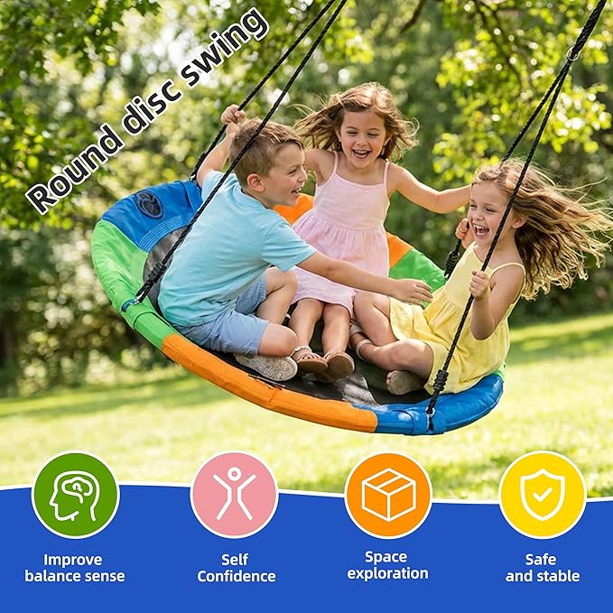 Saucer Tree Swing Seat for Kids 40 Inch Outdoor Round Tree Swing for Children Heavy Duty Safe Durable Easy Install for Backyard