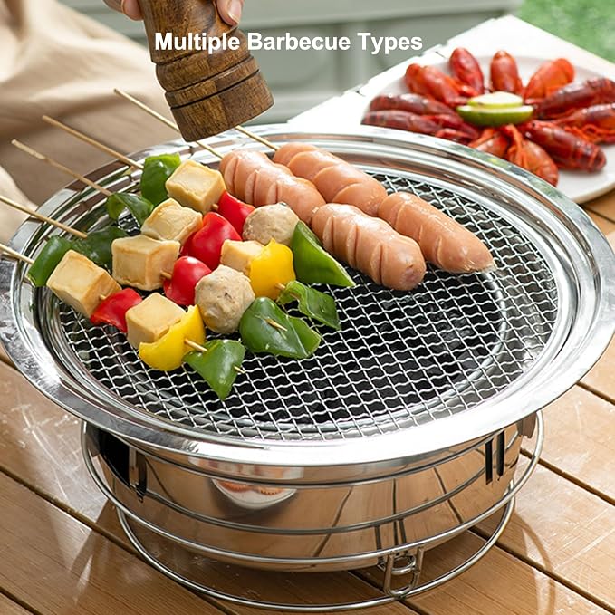 Korean BBQ Grill Charcoal, Small Charcoal Grill 13.7 Inches Portable Grill Stainless Steel Barbecue Grill Tabletop kbbq grill Outdoor Indoor Camping