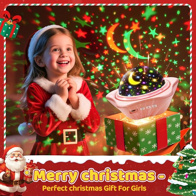 Onefire Girls Toys for Girl Gifts, 6 Films Light Projector Unicorn Toys for Girls Age 4-6, Rechargeable Night Lights for Bedroom, 360ยฐ Rotating Butterfly Decor Mermaid Gifts Princess Baby Toddler Toys