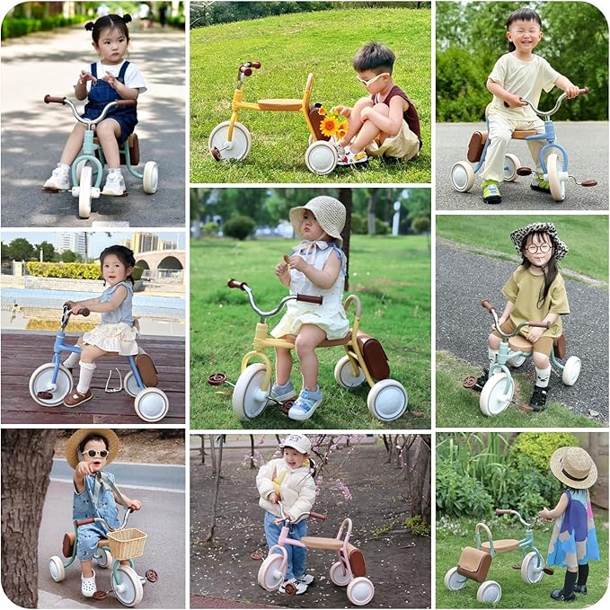 Kidpop Mate Toddler Tricycle Age 2.5-4 Kids First Birthday Gift Toy Bike with Handlebar Grips & Storage for Outdoor Play (Black)