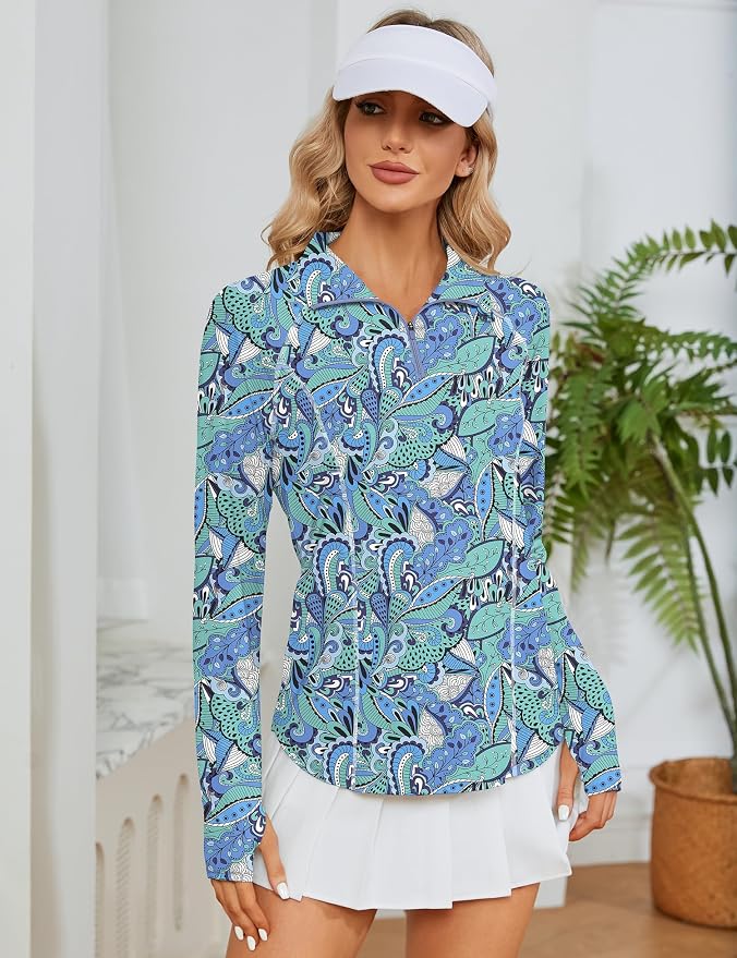 LOMON Women Long Sleeve Shirts Sun Protection 1/4 Zip Summer Quick Dry Hiking Shirts Quarter Zip Pullover for Women