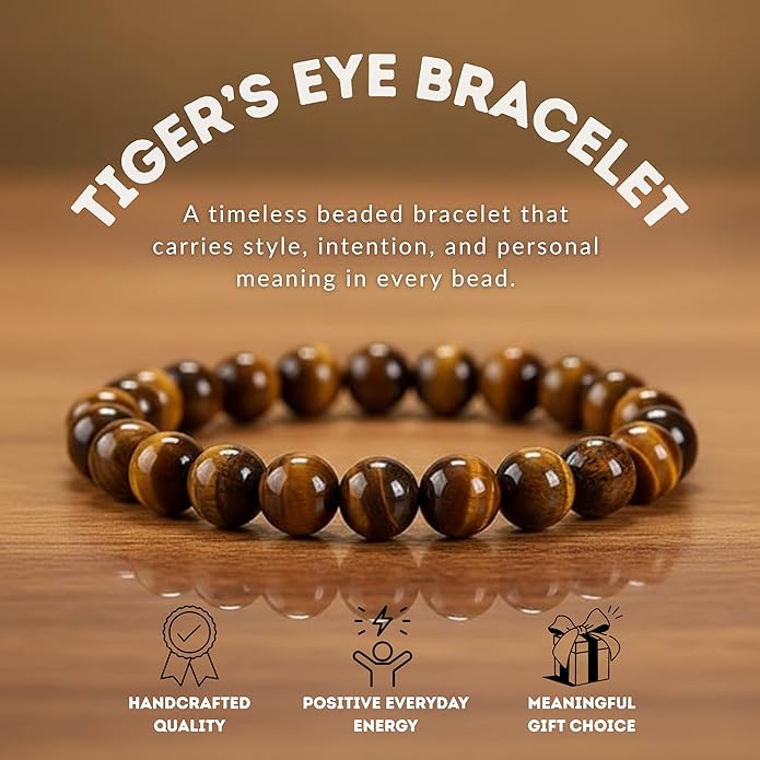 Cherry Tree Collection โ Handmade Crystal Bracelets with Black Obsidian, Tigerโs Eye and 6 Other Gemstones for Men & Women โ 8mm Beaded Bracelet for Healing, Protection & Positive EnergyโSizes S/M/L