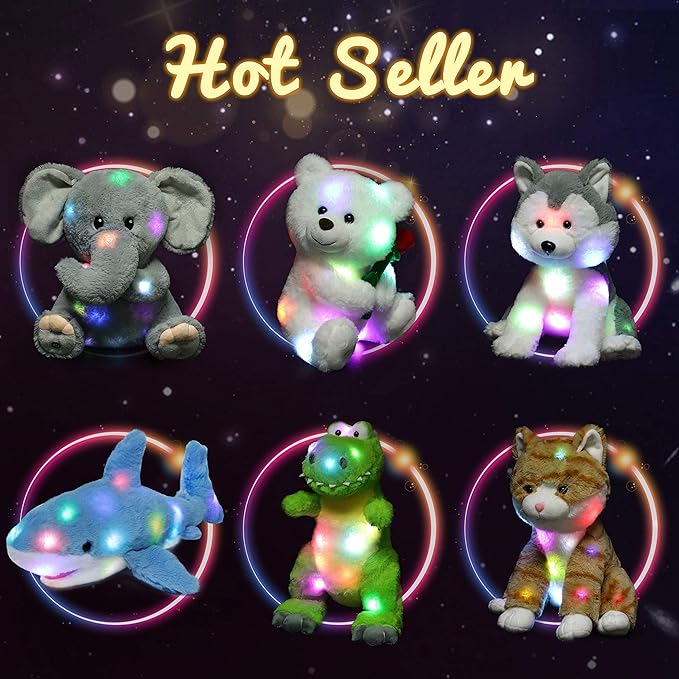 Hopearl LED Plush Puppy Light up Stuffed Animal Dog Floppy Pup Night Lights Glow in The Dark Christmas Winter Birthday Gifts for Kids Toddler Girls, Blue, 17''