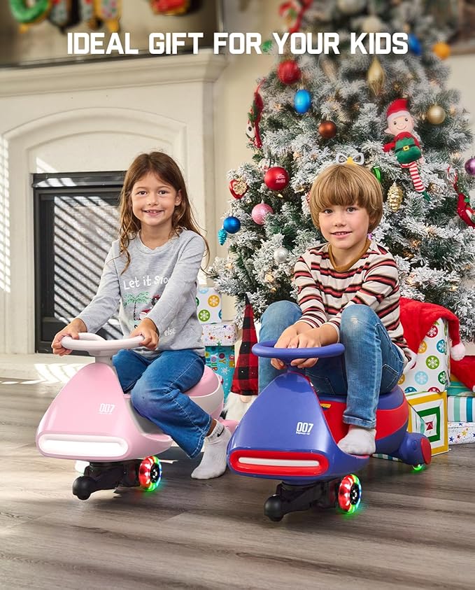FanttikRide N7 Pro Electric Wiggle Car, Rechargeable Battery, CyberWiggle, 2 in 1 Swing Car, 2 Speeds Max 4 Mph, Anti-Rollover, Flashing Wheels, Bluetooth, for Ages 3 and Up, 150 Lbs,Pinkish White