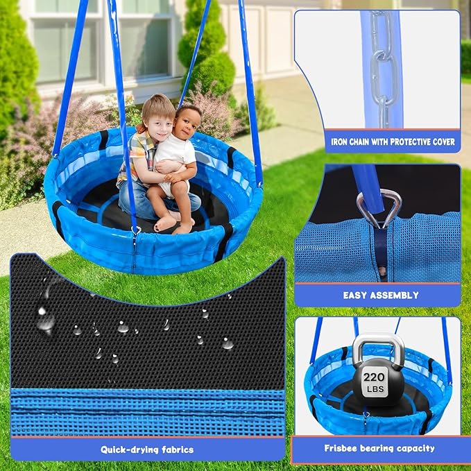 3-in-1 Heavy Duty Metal Swing Set, 800 LBS Capacity, Reinforced A-Frame Outdoor Playset with Locking Toddler Seat & Saucer Swings for Kids & Adults