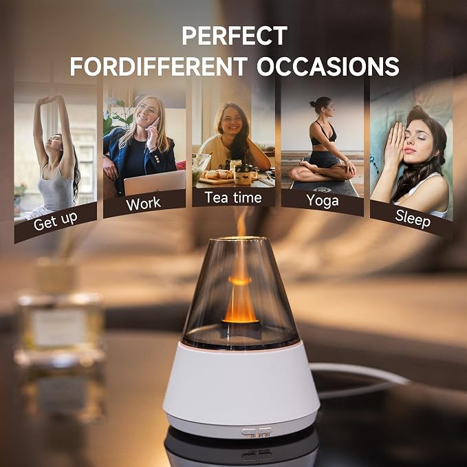TMEHM Essential Oil Diffuser, 7 Colors Candle Flame Air Diffuser Humidifier, Ultrasonic Aromatherapy Humidifier with Timer for Home, Bedroom, Office, Yoga (White, M)
