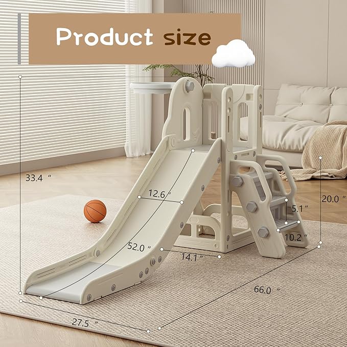 Toddler Slide,Kids Climber Slide with Storage Space and Non-Slip Steps,Indoor Outdoor Playset with Basketball Hoopa and Telescope,Slide for Toddlers Age 1-3