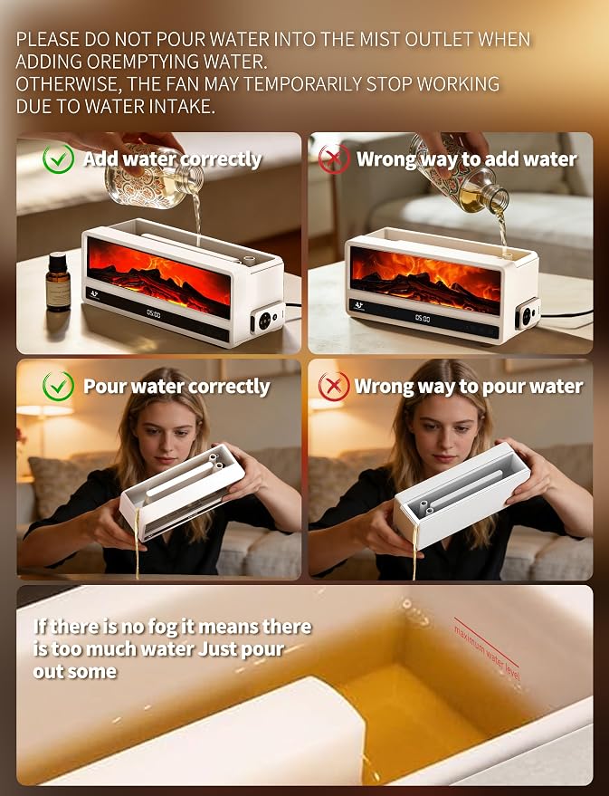 Essential Oil Diffuser for Bedroom, 250ml Aromatherapy Diffuser with Flame Effect, Remote Control, 7 Color LED Lights, Quiet Mist for Home Office and Living Room(White)