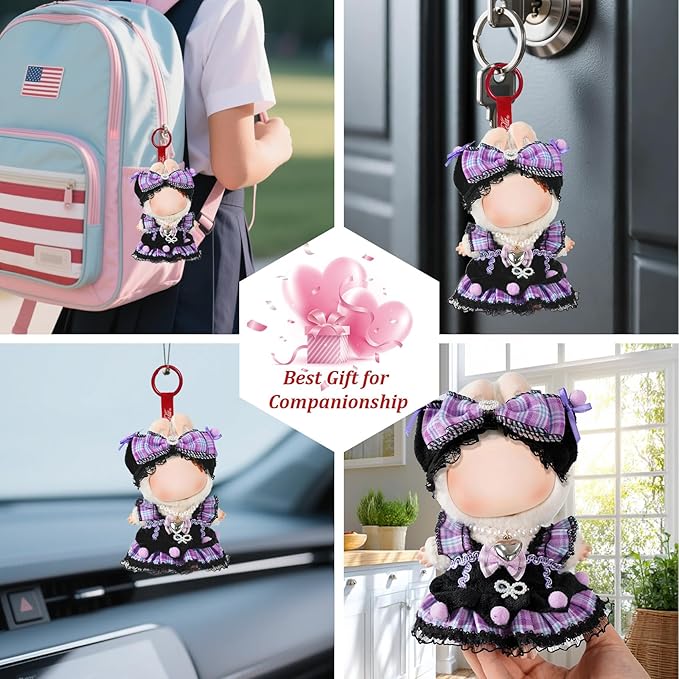 3 Piece 17cm Doll Clothes and Accessories Outfit - Bow Clips, Necklace & Dress, Fashionable Doll Dress Up Set
