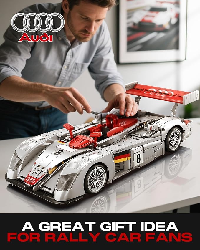 Audi R8 LM-P 24H Le Mans Winner, Collectible Race Car Building Kit for Adults Teens, 1:10 Scale Racing Techinc Car Model, Home or Office Décor Gift for Motorsport Fans Age 14+ (2,426 PCS)