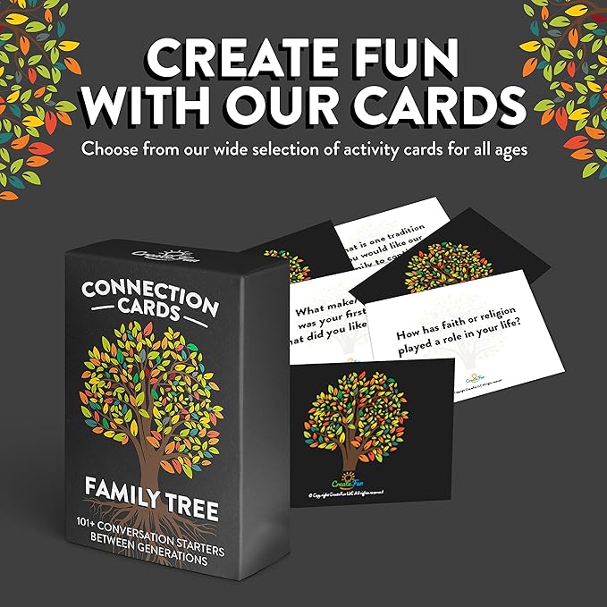 CreateFun 101 Family Tree Conversation Cards – Meaningful Questions for Grandma, Grandpa, Mom & Dad to Share Memories and Strengthen Family Bonds