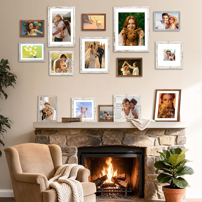 FIXSMITH 5x7 Picture Frame 2 Pack, Rustic Brown Photo Frame with HD Plexiglass, Display Pictures 4x6 with Mat or 5x7 Without Mat, Rustic Brown Multi Picture Frames Collage for Tabletop or Wall Display