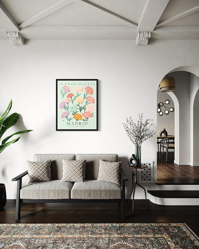 Spain Flower Market Art Print Poster, Wall Art Floral Painting Botanical Decor for Bedroom, Kitchen, Bathroom Livingroom Decoration 82B (Spain, 14"L x 11"W, Unframed)
