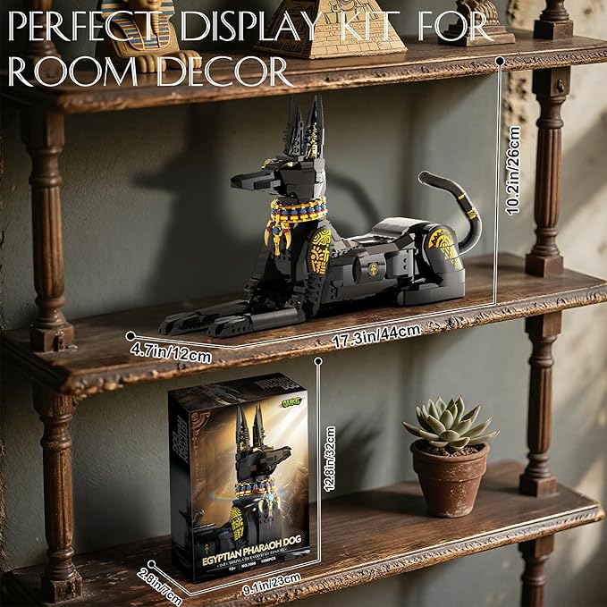 Egyptian Pharaoh Dog Building Set - Hound Dog Building Blocks Toy for Adults, Animal Model DIY Crafts Kit for Home Office Decor | Unique Gift for Kids Ages 10+