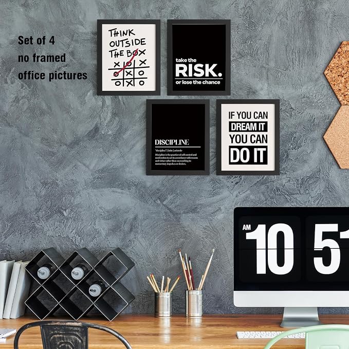 DSHFG Office Motivational Inspirational Wall Art Prints Set of 4 | Motivational Balck Office Positive Affirmations Wall Decor Posters, Inspirational Quotes Wall Art, 8x10 Unframed