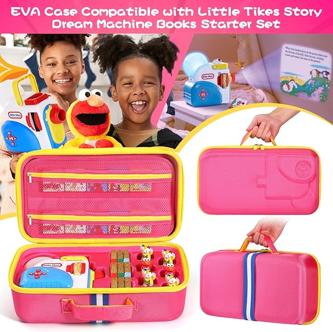 Hard Travel Case Compatible with Little Tikes for Story Dream Machine Books Starter Set, Protective Storage Case Container for Storytime Audio Play Real for Littles Character Collection (Pink, Large)