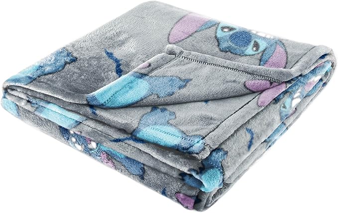 Jay Franco Kids Halloween Plush Throw Blanket – 50x70 Inch Ultra Soft & Comfy Fleece Throw for Couch, Sofa, Bed – Cozy Home Décor for Living Room & Bedroom, Grey - Lilo & Stitch,