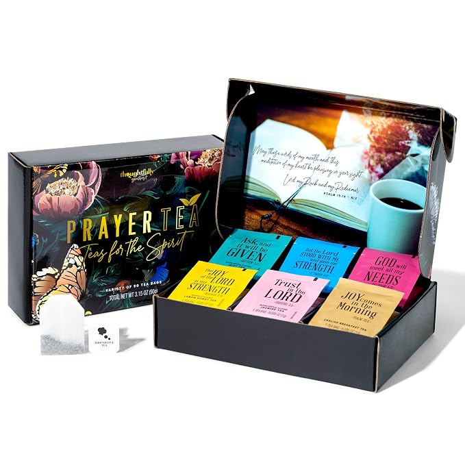 Thoughtfully, Tea Affirmations Christian Prayer Gift Set for Women, Religious Tea Gift with 6 Flavors and Bible Verses from Psalms and Other Books to Rejoice Pack of 90