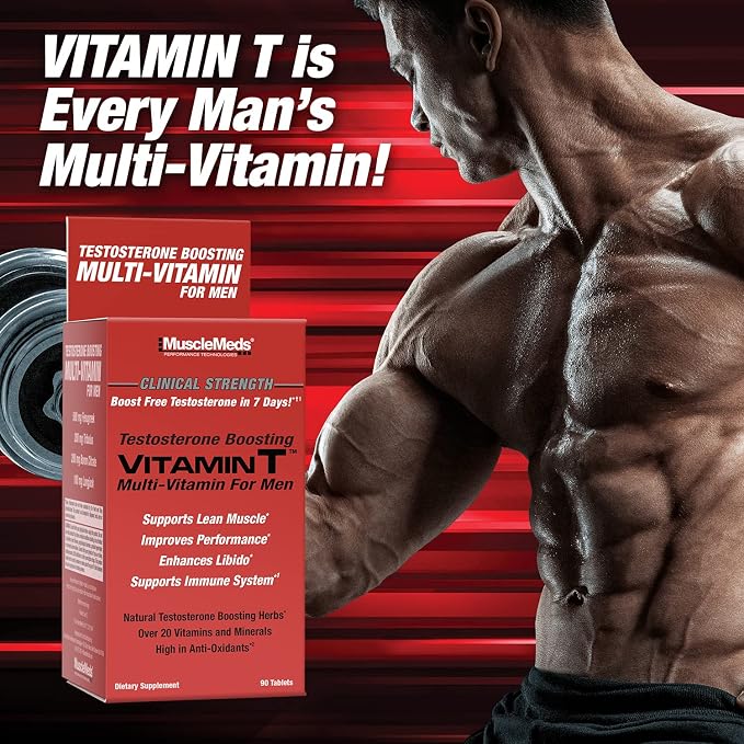 MuscleMeds Vitamin T Daily Complete Multivitamin for Men Enhances Testosterone Muscle Building Sexual Performance 20 Vitamins Minerals Fenugreek Tribulus Longjack, Brown, 90 Count
