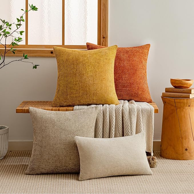 a moment Light Brown Chenille Throw Pillow Covers 12x20 Inch Pack of 2 Modern Decorative Throw Pillow Covers Farmhouse Cross Covers Home Decor for Sofa Bedroom Living Room