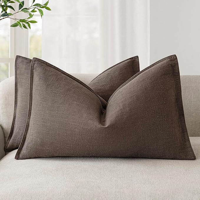 Foindtower Pack of 2, Decorative Linen Solid Throw Pillow Covers Soft Accent Cushion Case Boho Farmhouse Neutral Pillowcase for Couch Sofa Bedroom Living Room Home Decor 18 x 18 Inch Reddish Brown