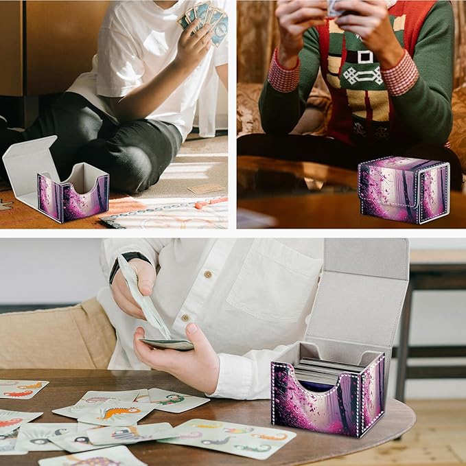 DEGDFSGR for TCG MTG Card Game Storage Box Organizer Trading Card Case Commander Deck Box Magnetic Closure Creative Pattern Up to 200 Cards, Fantasy Pink Purple Forest