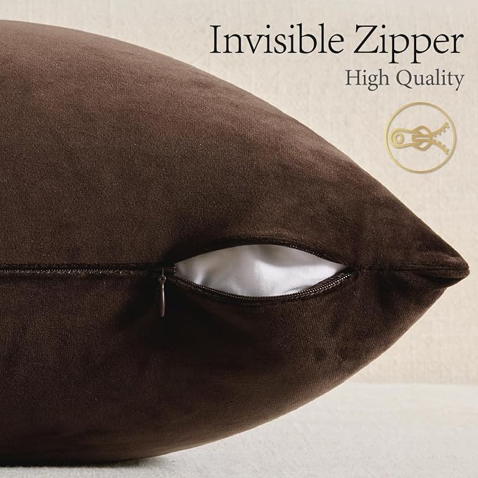 MIULEE Velvet Throw Pillow Covers 20x20 Inch Pack of 2 Chocolate Brown | Soft Solid Decorative Pillow Covers, Modern Luxury Home Decor, for Couch Chair Sofa Bedroom Livingroom