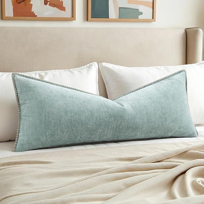 decorUhome Soft Chenille Throw Pillow Covers 14x36 Pack of 1 Aqua Haze | Fall Textured Decorative Throw Pillow Cases Stitched Edge Modern Farmhouse Luxury Boho Velvet for Couch Sofa Bed Home Decor