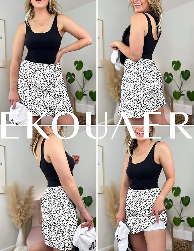 Ekouaer Women's Active Performance Skort Lightweight Skirt for Golf Tennis | Built-in Shorts, A Line, High Waisted, Tummy Control, Pickleball, Running, Workout, Sports, Skorts for Woman