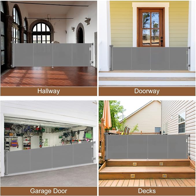 Miumoon 200 inch Retractable Baby Gates 37 inch Tall, Retractable Gate with Reinforced Strip Design to Prevent Crawling Through, 16 FT Outdoor Retractable Gates, Extra Wide Retractable Gate for Garage
