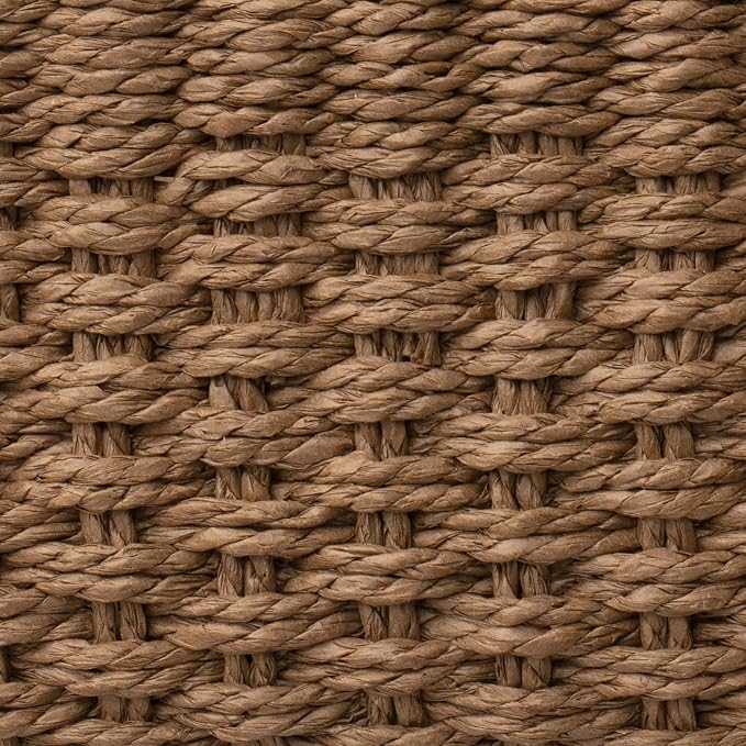 LA JOLIE MUSE Small Wicker Baskets for Organizing, Brown 3 Pack | Decorative Organizer with Vegan Leather Tag, Round Handle, Storage Baskets for Shelves, Bedroom, Kitchen, Office and Home