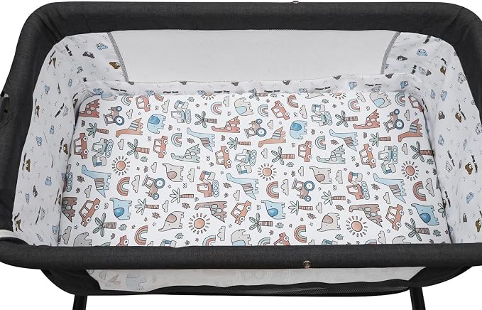 Stretchy Fitted Crib Sheets Set 2 Pack Portable Crib Mattress Topper for Baby Girl Boy,Ultra Soft Jersey Material, Light Blue & Car