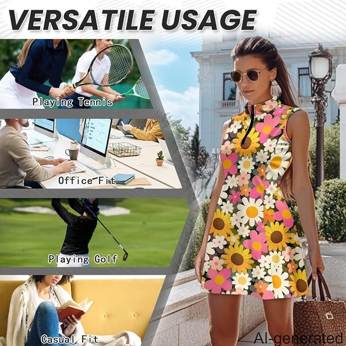 Golf Dress Tennis Dresses for Women with Built in Shorts and Pockets Sleeveless Athletic Dress Workout Dress