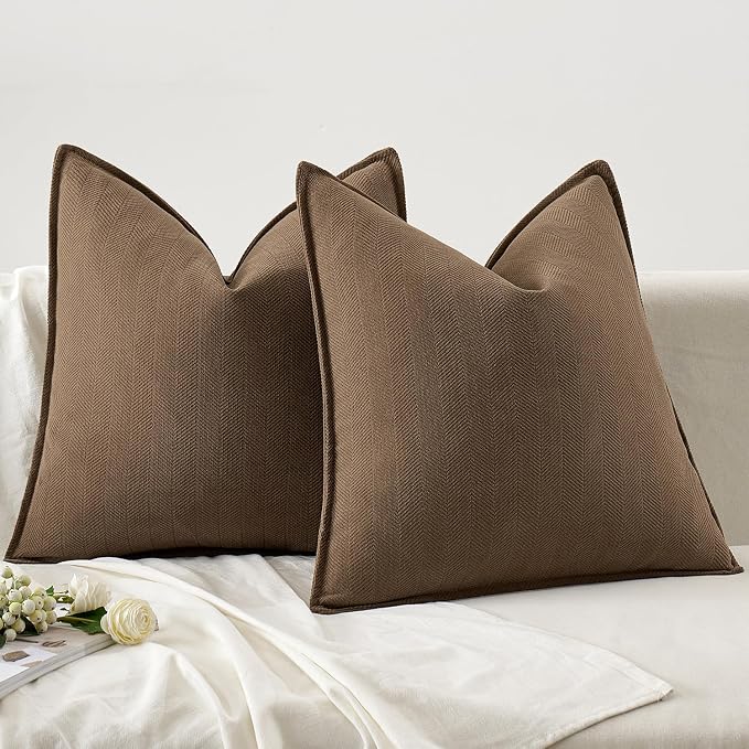 MIULEE Pack of 2 Dark Brwon Euro Shams Chenille Pillow Covers 26x26 Inch | Decorative Soft Couch Throw Pillows,Farmhouse Cushion Covers,Elegant Design for Sofa,Bed,Living Room,Summer Decor