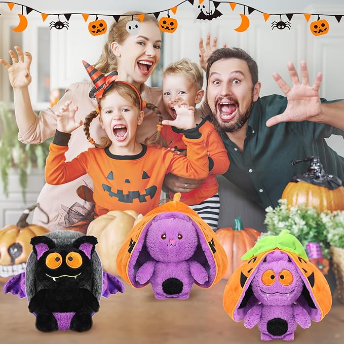 MIAODAM Halloween Bunny Stuffed Animal Plush,Reversible Pumpkin Bunny Plushies Pillow, Cute Rabbit Plush Toy Gift for Baby Toddler Girls Boys (11inch)
