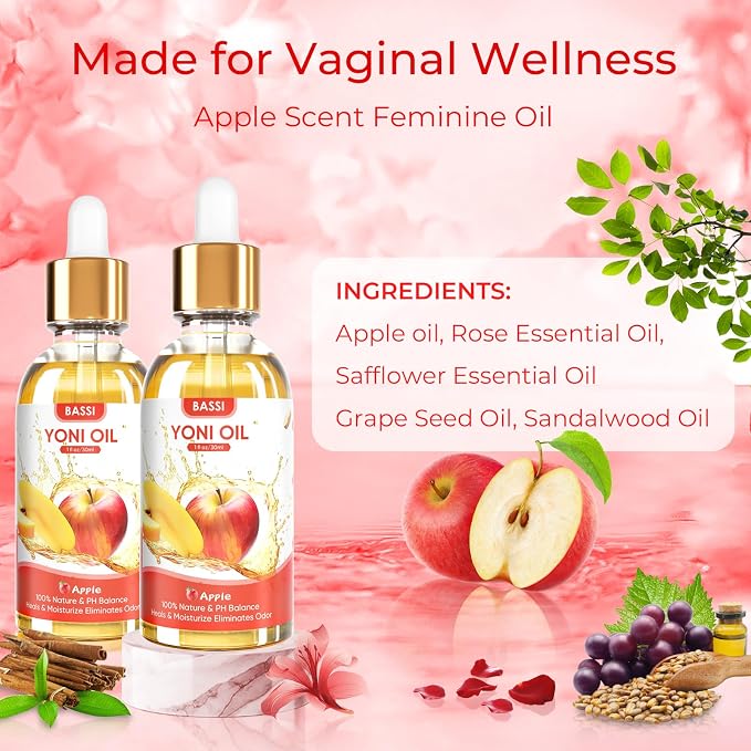 BASSI Yoni Oil for Women 3 Packs Feminine Oil (Rose&Strawberry&Peach)